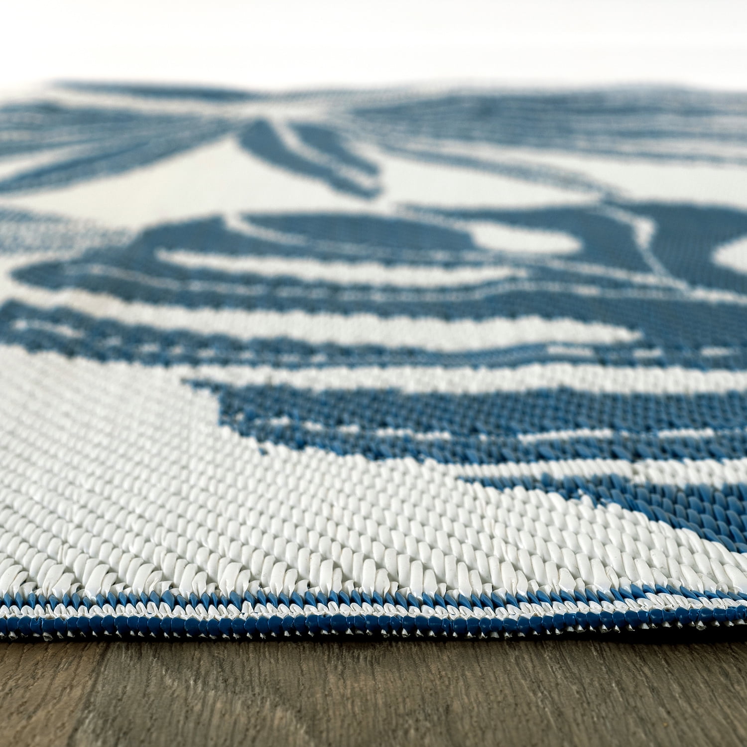 World Rug Gallery Tropical Floral Leaf Reversible Recycled Plastic Outdoor Picnic Mat, Camping Rug, RV Rug - NAVY 5'x7'