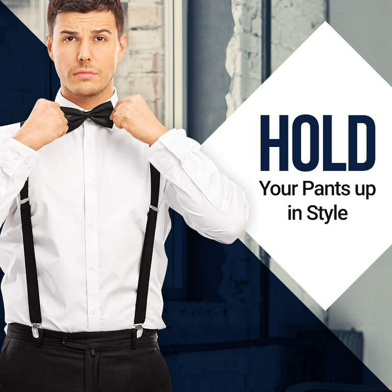 Mens Suspenders for Men with Clips Y Back Design Pant Clip Style Tuxedo  Braces - Black 