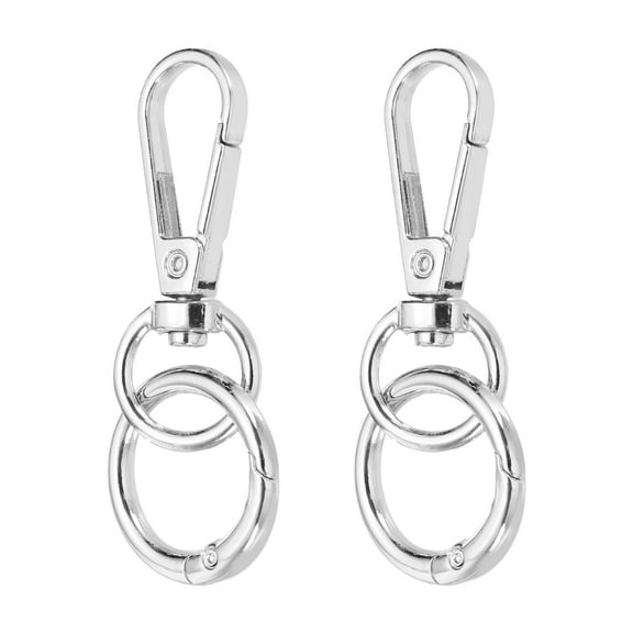 Uxcell 2Pack Swivel Clasp Clip, 2.4" Snap Hook with O Spring Ring Metal Double Opening Key Chain Clip Lobster Claw Clasps for DIY Crafts Bags Jewelry Lanyards, Silver