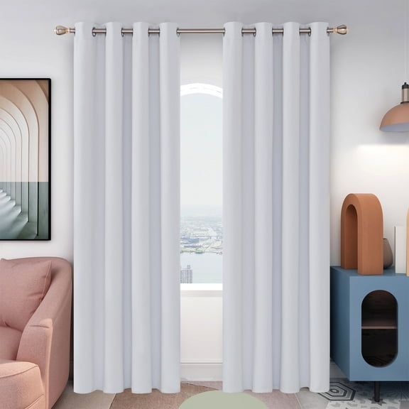 Deconovo Winter Blackout Curtains for Bedroom, 2-Panel Grommet Room Darkening Curtains, 52x45 inch, Grayish White