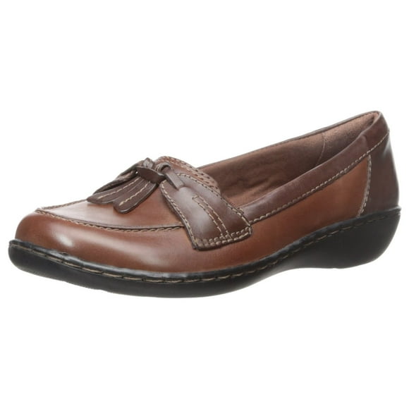 CLARKS Women's Ashland Bubble Slip-On Loafer, Brown Leather, 7.5 2W US