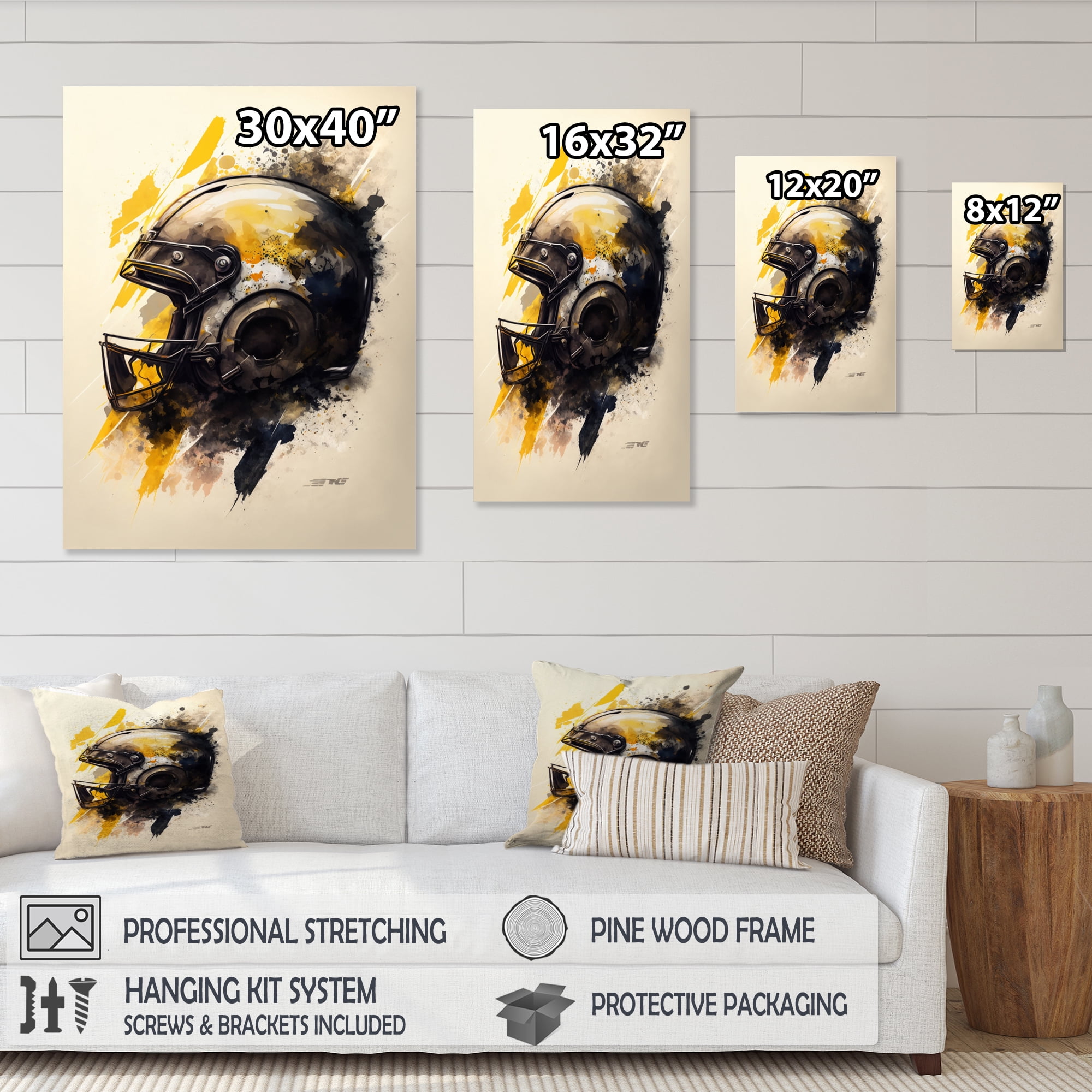 Designart Football Player Helmet I Canvas Wall Art