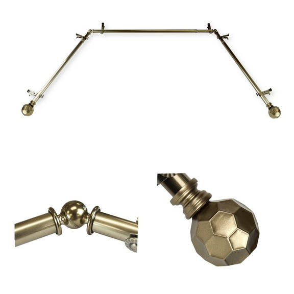 Domovina Reid 13/16-inch Bay WIndow Single Curtain Rod-Color:Antique Brass