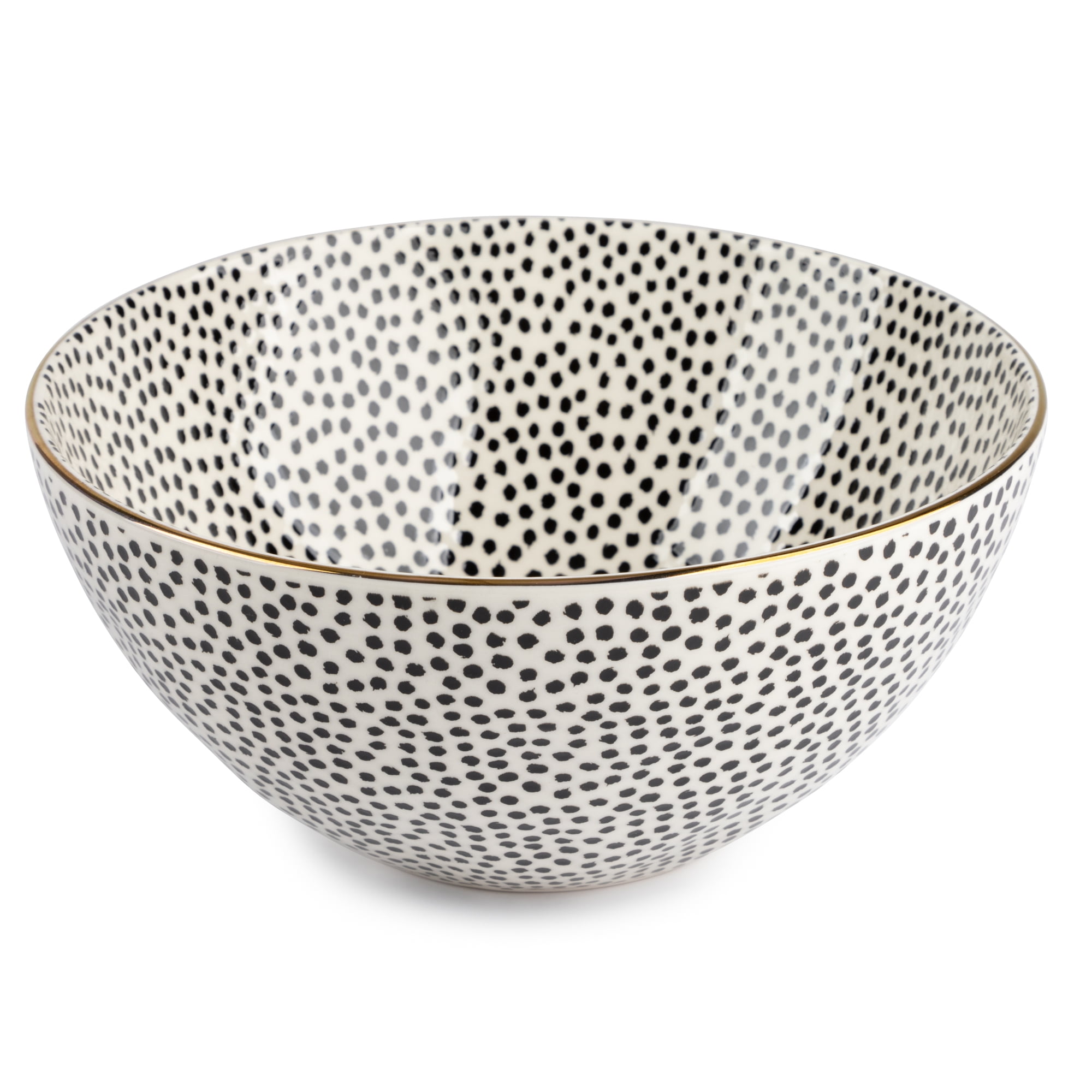 (2 pack) Thyme & Table Dot Large Ceramic Bowl Black and White