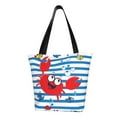thumbnail image 1 of Fotbe Red Funny Crab on Blue Stripe Bolsa de Playa con Estampado, Bolsa de Hombro, Bolsa de Mano Espaciosa, Bolsa de Viaje Ligera, Bolsa de Compras Versátil, 1 of 6