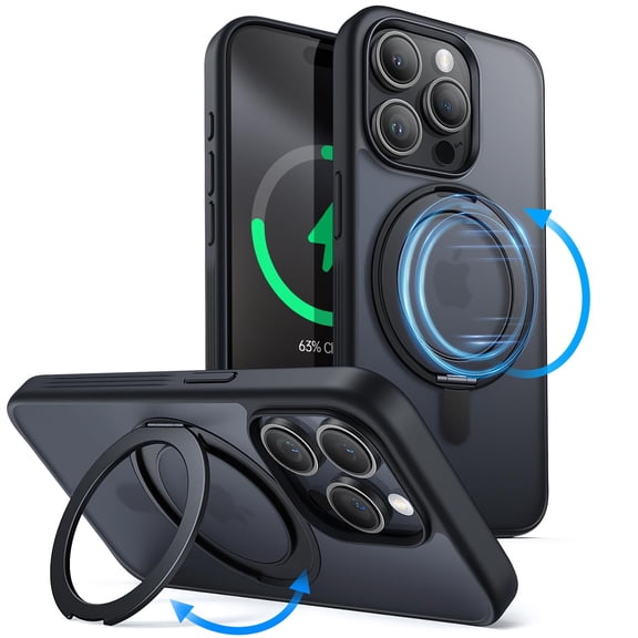 JETech 360 Degree Rotatable Ring Case for iPhone 15 Pro Max 6.7-Inch Compatible with MagSafe, Slim Shockproof Phone Cover with Stand & Ring Holder (Black Titanium)