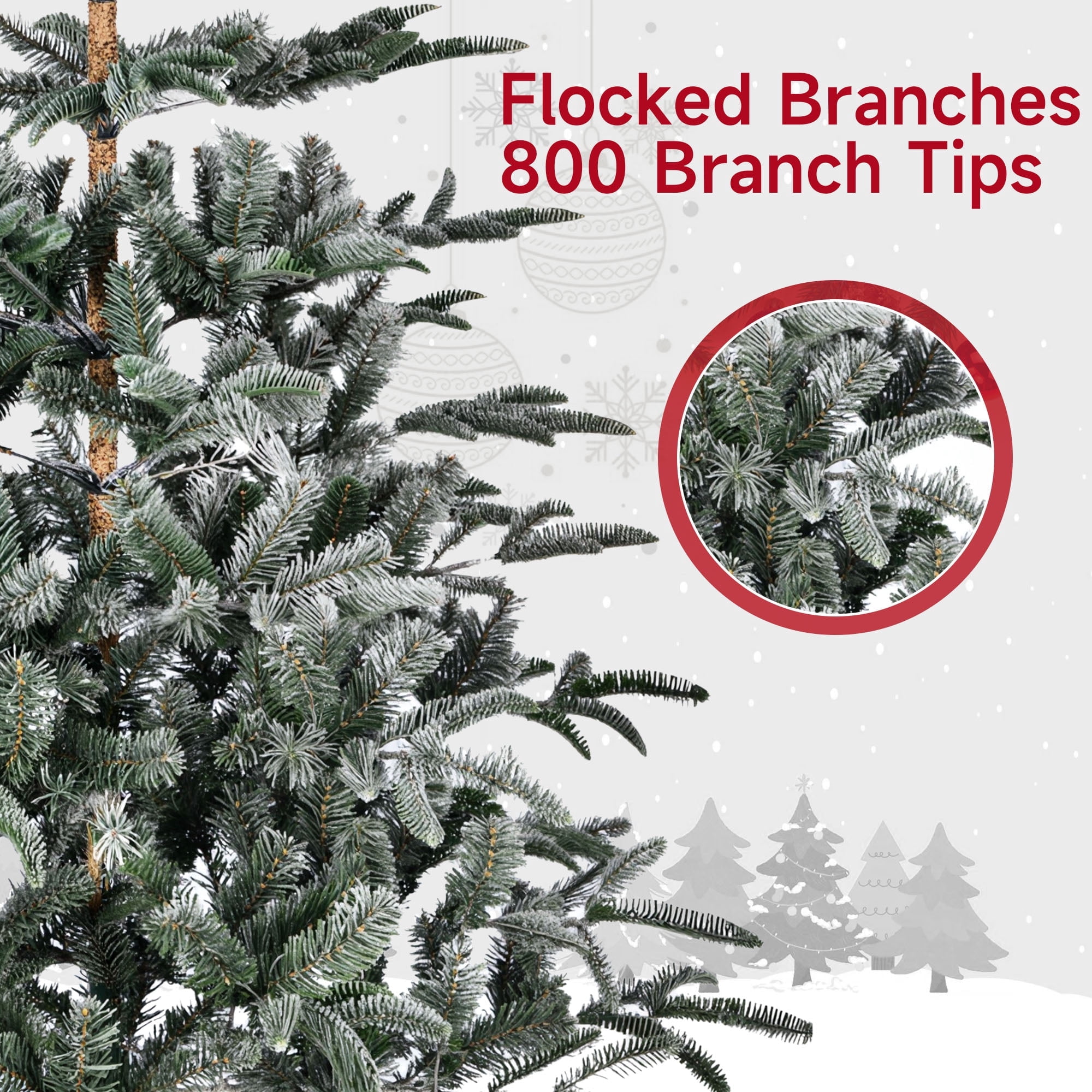 Fenbeli 7FT Snow-Flocked Artificial Christmas Tree with 800 Branch Tips and Metal Stand for Home and Office, Unlit