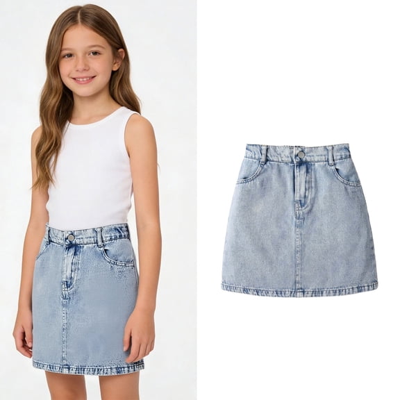 Jean Skirt for Kids Casual Denim Mini Skirt Cute Jean Skirt Girls Summer Outfits Skirt for Girls 10-11 Years