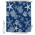 thumbnail image 2 of Marine Life Shower Curtains for Bathroom, Starfish Coral Shell Gradient Navy Blue Ocean Washable Fabric Shower Curtain with Hooks Waterproof Bathroom Decor Sets, 36 x 72 Inches, 2 of 9