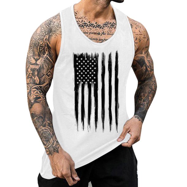 Hombres Moda Casual Día de la Independencia Impresión Suéter Cuello Redondo Deportes sin Mangas Tanque
