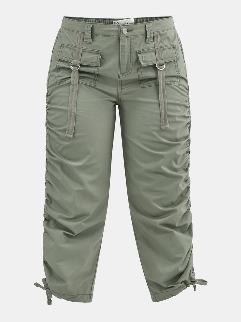 パンツ nuit.drawstring cropped cargo No Boundaries Women's Ruched Crop Cargo Pants 22 Inch Inseam