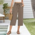 thumbnail image 2 of Annhoo Womens Cropped Pants Summer Ruffle Straight Wide Leg Elastic Waisted Drawstring Casual Trousers with Pockets, 2 of 8