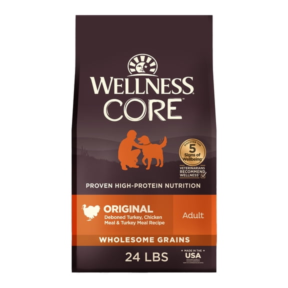 Wellness CORE Dry Dog Food, Wholesome Grains, High Protein, Natural, Original Turkey & Chicken Recipe, (24-Pound Bag)