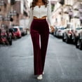 thumbnail image 2 of Hfyihgf High Waisted Velvet Flare Pants for Women Elastic Business Casual Work Long Pants Solid Color Bell Bottom Trousers(Wine,XL), 2 of 5