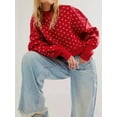 thumbnail image 5 of Women'S Oversized Polka Dot Knit Sweater Casual Loose-Fit Pullover for Fall and Winter Red M, 5 of 7