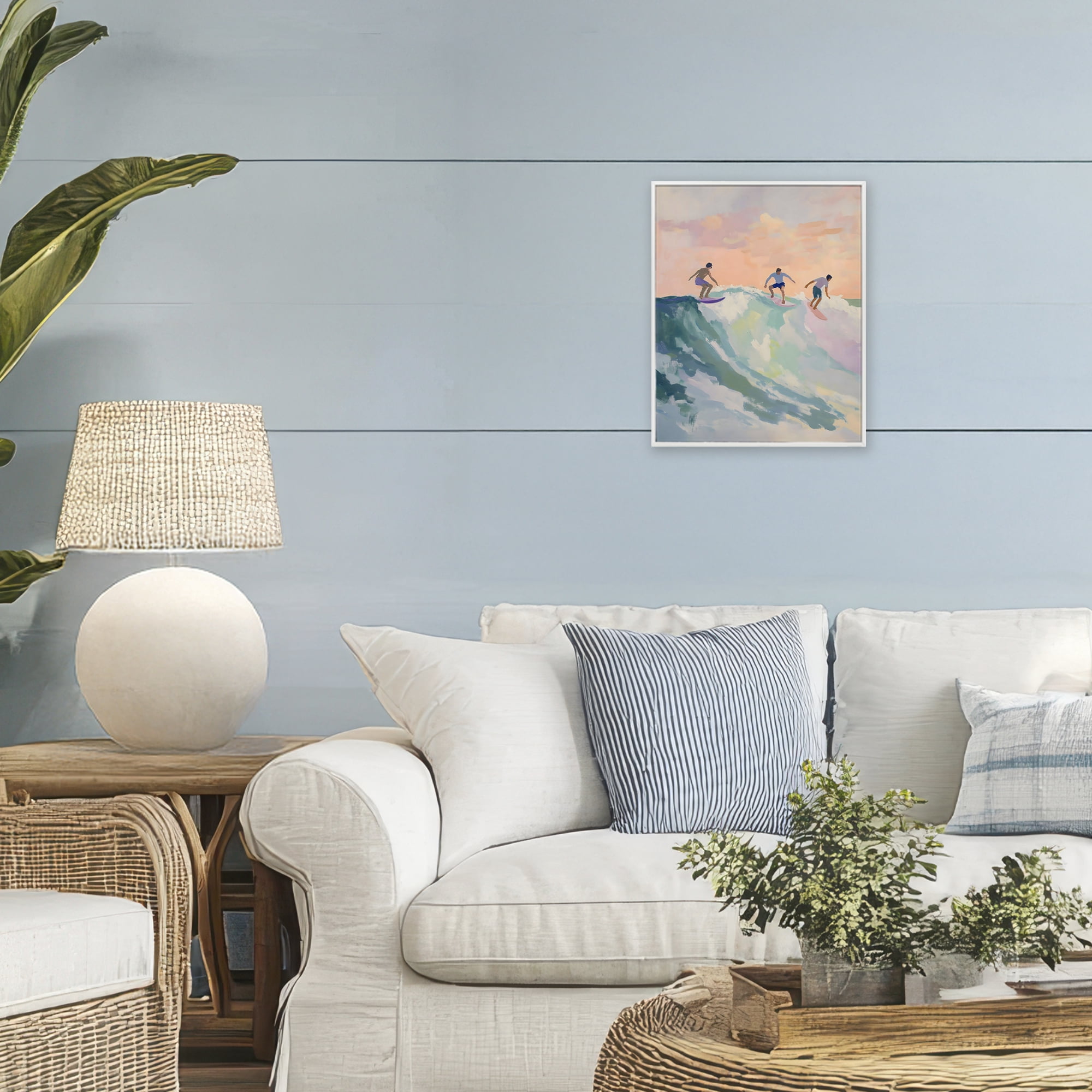 Stupell Industries Group of Surfers at Sunset White Framed Giclee Art, design by The Prints Vibe