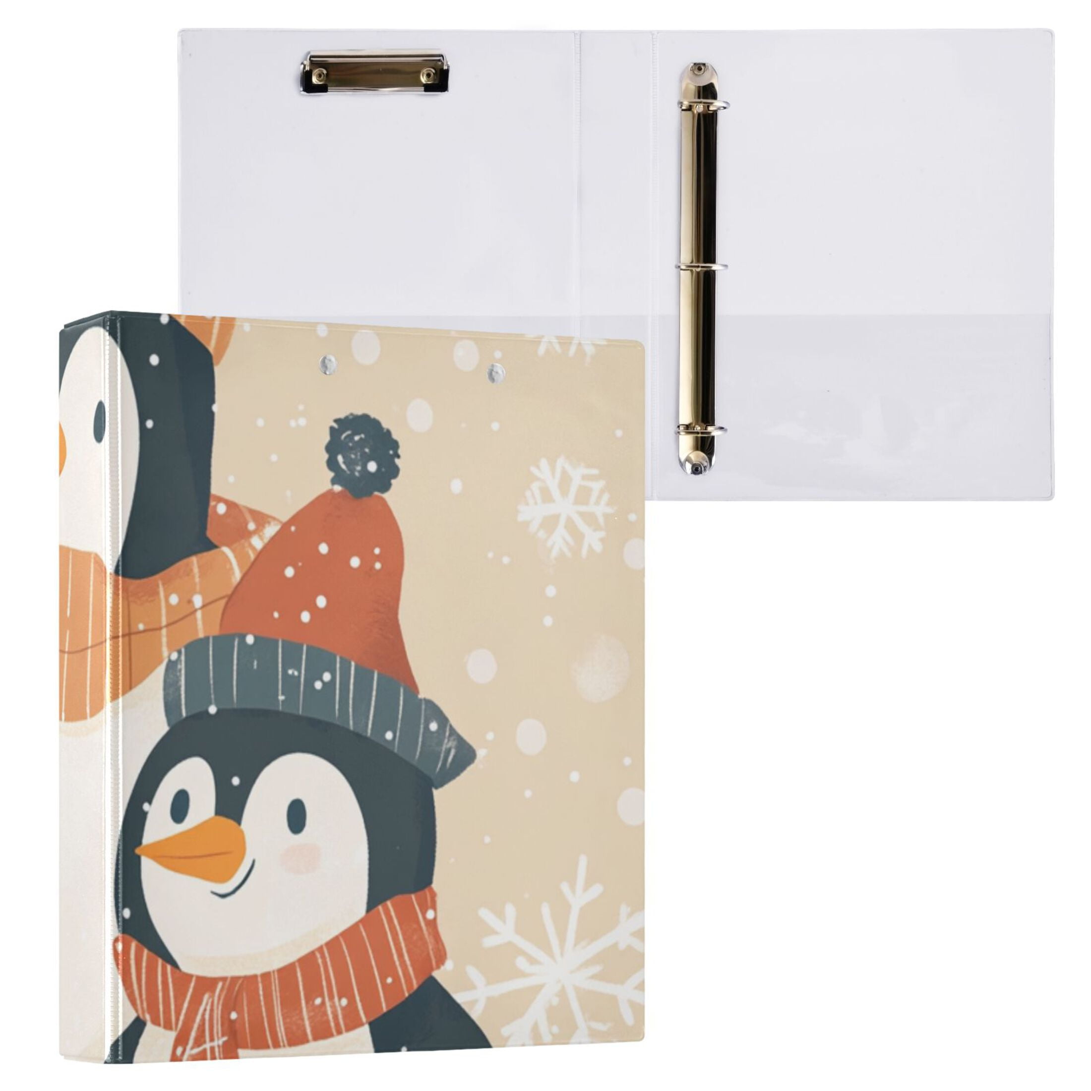 Cute Penguins Gifts 3 Ring Binders 1.5 inch Hardcover File Folders with Interior Pockets A4 Size Organizer for School Office Hospital
