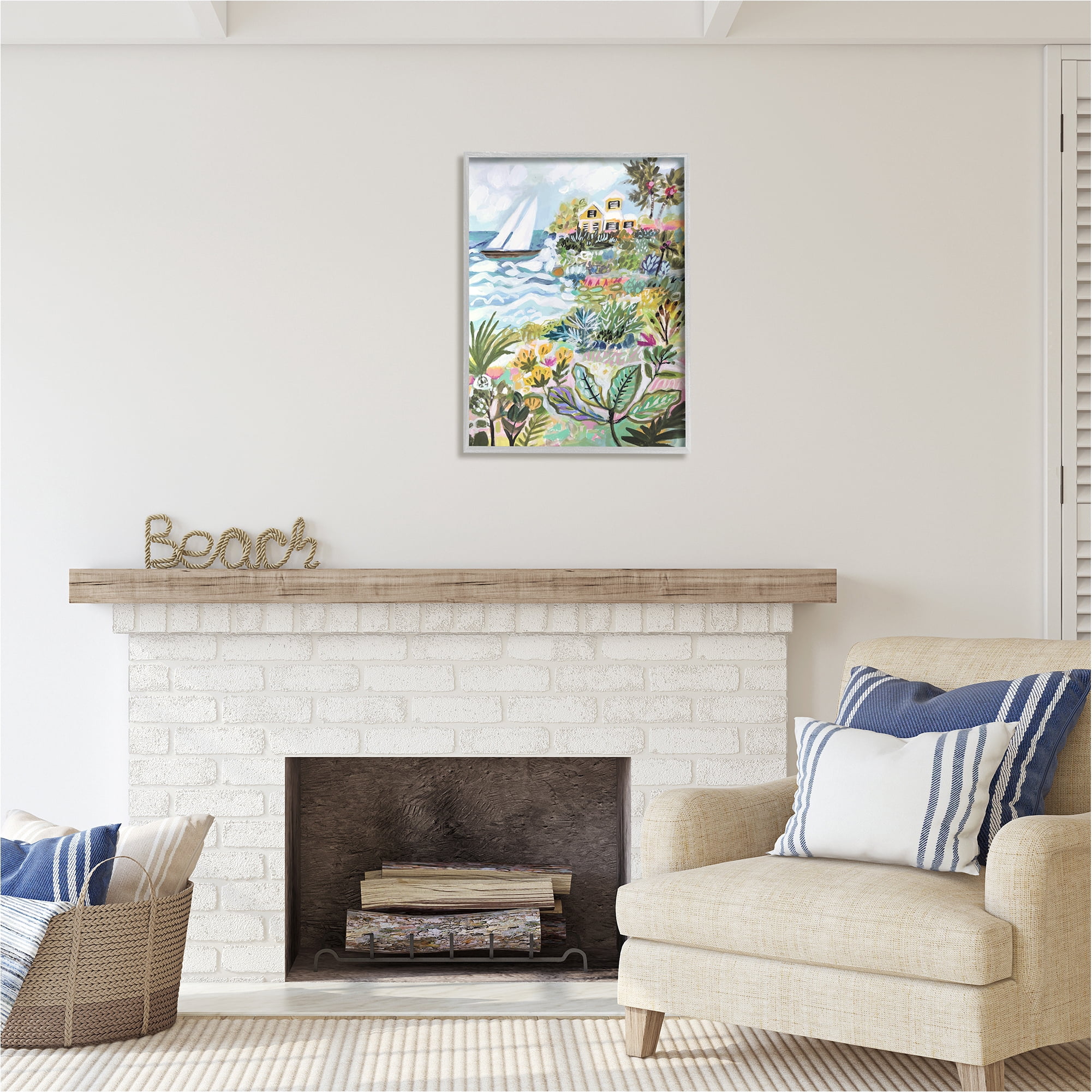 Stupell Industries Abstract Nautical Scene Landscape Painting Gray Framed Art Print Wall Art, 24 x 30