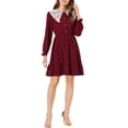 thumbnail image 1 of INSPIRE CHIC Women's Retro Ruffle Hem Dresses A-Line Lace Panel Peter Pan Collar Dress XS Red, 1 of 7