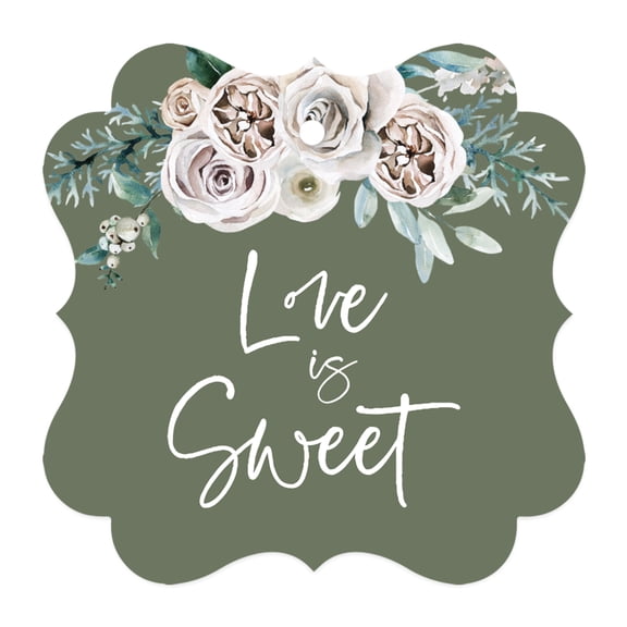 Koyal Wholesale Sage Green | Cream Floral Blossoms Fall Wedding, Fancy Frame Gift Tags, Love is Sweet, 24-Pack