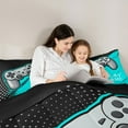 thumbnail image 5 of Manfei Gamer Gaming Queen Comforter Set,Gamepad Controller Bedding Sets,Cyan Graffiti Bedding Comforter Set For Teens,Microfiber Bedroom Decor Reversible,3pcs, 5 of 8