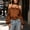 Caramel, variant on Women's Elegant Solid Color Satin Halter Top – Cold Shoulder Long Puff Sleeve, Ruffle Hem, Ruched Boho Blouse Olive Green,M