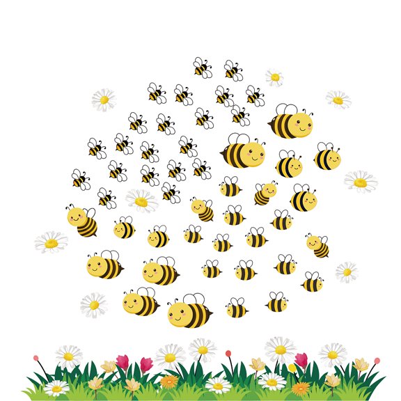 PVC Wall Stickers Wall Decoration Bees Pattern 1160x390mm 2 sheets/set Colorful