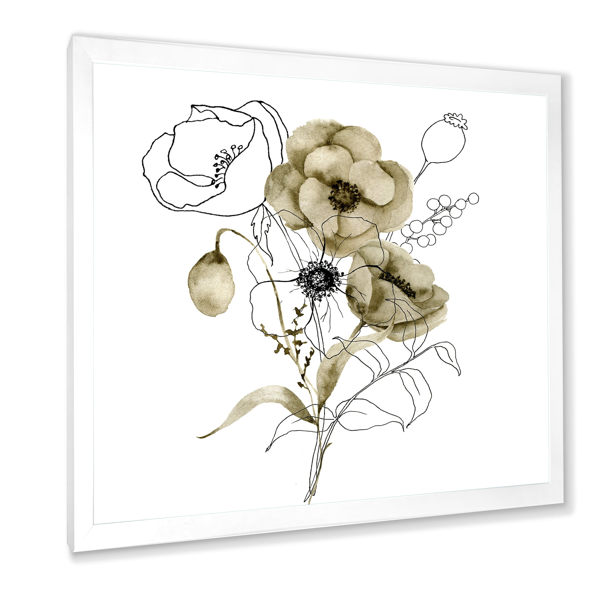 Designart 'Eucalyptus Branches With Anemone Bouquet Flower' Traditional Framed Art Print