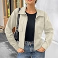 thumbnail image 2 of Luivaraty Womens Suede Jacket Long Sleeve Bomber Jacket Fashion Trendy Laple Zip Up Pockets Outwear Coat, S-2XL, 2 of 7