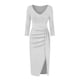 thumbnail image 4 of Moda mujer manga larga Sexy podría hombro cuello en V lentejuelas vestidos de fiesta vestido de oficina Fridja  NMB1729, 4 of 5