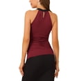 thumbnail image 3 of INSPIRE CHIC Women's Top Halter Neck Sleeveless Stretchy Slim Fit Party Ruched Top XS Wine-Solid, 3 of 6