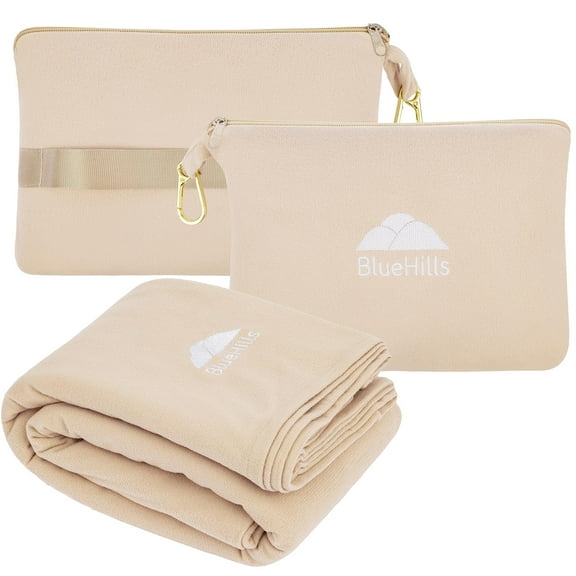BlueHills Travel Blanket Pillow Compact Lightweight Soft Airplane - Beige L06