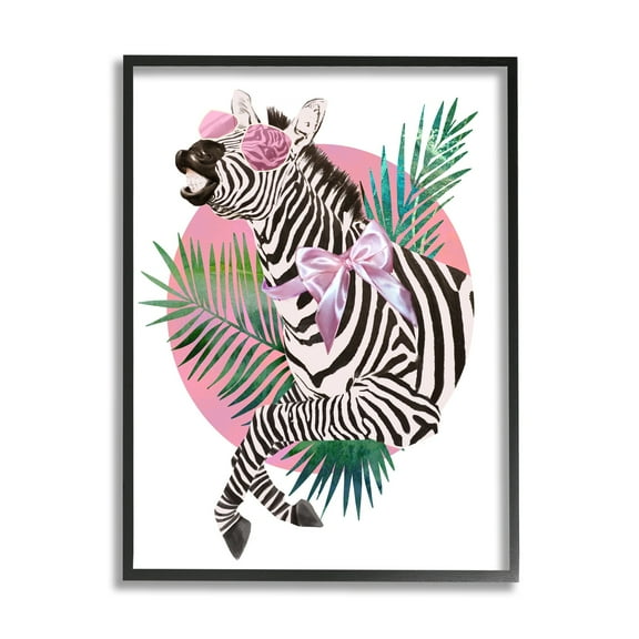 Stupell Industries Pink Bow Zebra Funky Animal Sunglasses Tropical Palms, 11 x 14, Design by Ziwei Li