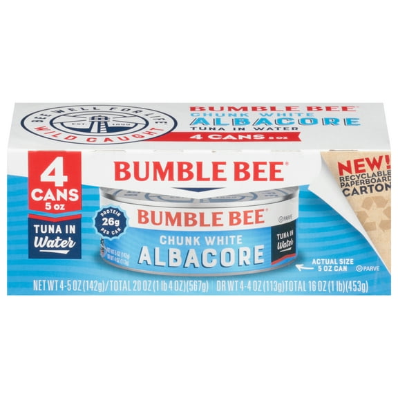 Bumble Bee Chunk White Albacore Tuna in Water, Wild Caught, Gluten Free, Shelf Stable Can, 5 oz (Pack of 4)