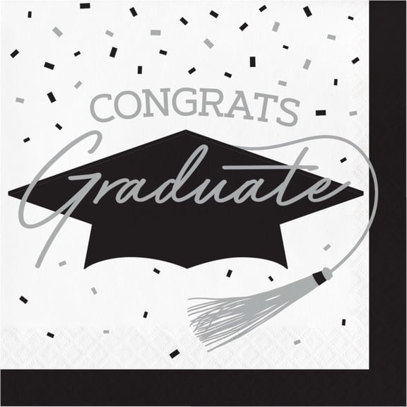 Graduation White and Black School Spirit Congrats Lunch Napkins 36 Per Pack