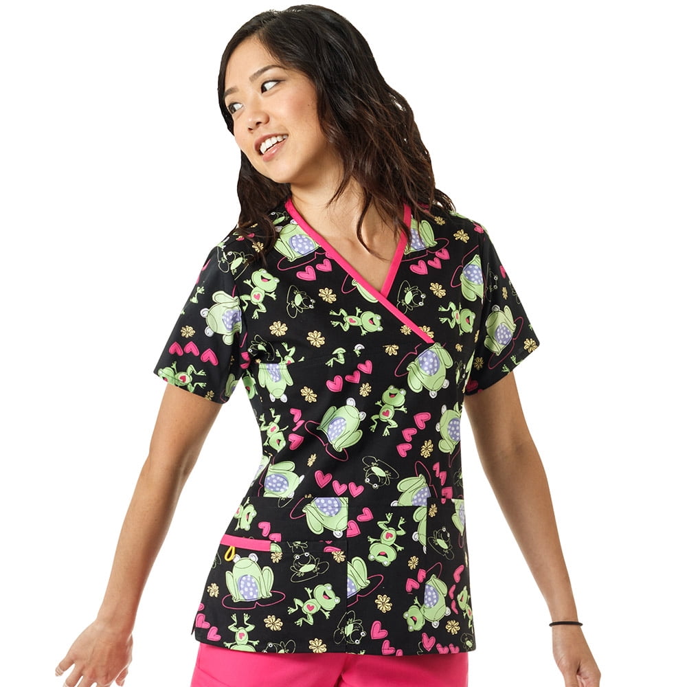 WonderWink - WonderWink Charlie Print Mock Wrap Scrub Top - Walmart.com ...