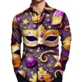 thumbnail image 5 of Fgvctg Mens Button Down Shirt Mardi Gras Cotton Carnival Party Long Sleeve Shirts Fashion Collared Blouse Mask Print Oversized Business Casual Tops Orange L, 5 of 5