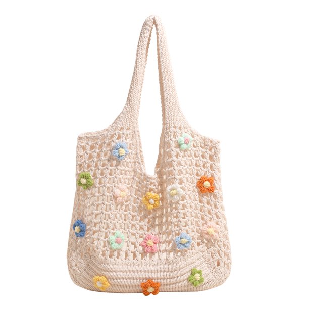 Ganchillo Bag Mujeres Gran Capacidad Damas Flowies Hombro Diario () Blanco
