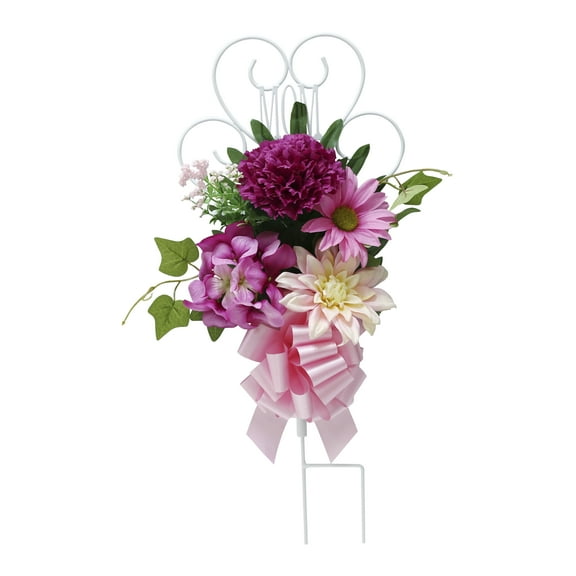 19-inch Artificial Silk Pink Carnation Mixed Cemetery Metal Stake, for Indoor/Outdoor Use, by Mainstays