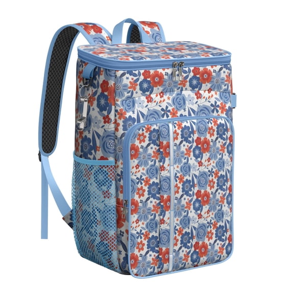 Travel Cooler Bag - Pioneer Flower Floral Print Pattern Camping Beer Cooler Backpack with Bottle Opener- Waterproof Insulated Picnic Backpacks - Cooler Bag for Beach