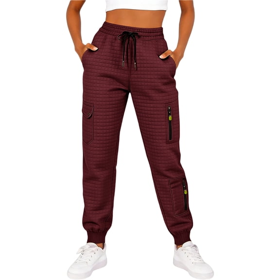 Simua Women's Solid Color Waffle Knit Jogger Pants - 48%Polyester 38%Rayon 11%Cotton 3%Spandex Elastic Waist Multi Pockets Cuffed Casual Long Trousers (Sizes S, M, L, XL, XXL)