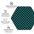 thumbnail image 4 of Fuzoiu Black And Teal Checkerboard Print Leather Coasters Set,Drink Coasters Set of 6,for Tabletop Protection, Durable PVC Coasters,Home Décor and Housewarming Gift,Hexagon, 4 of 7