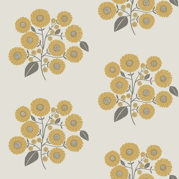 Jen Hewett StrawFlower Mustard Grey Peel & Stick Wallpaper