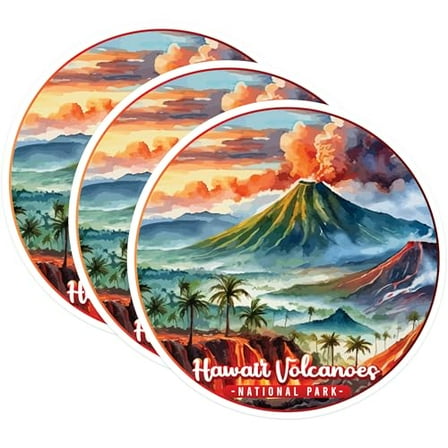 (3 Pack) Hawaii Volcanoes Decals - National Park - Laptop Decal - 3 Inches On Longest Side - Easy Peel & Apply - Made in USA - 3MCS0471