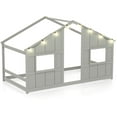 thumbnail image 1 of Costway Twin Size House Floor Bed with LED Lights Solid Wood Bed Frame without Slats Gray, 1 of 10