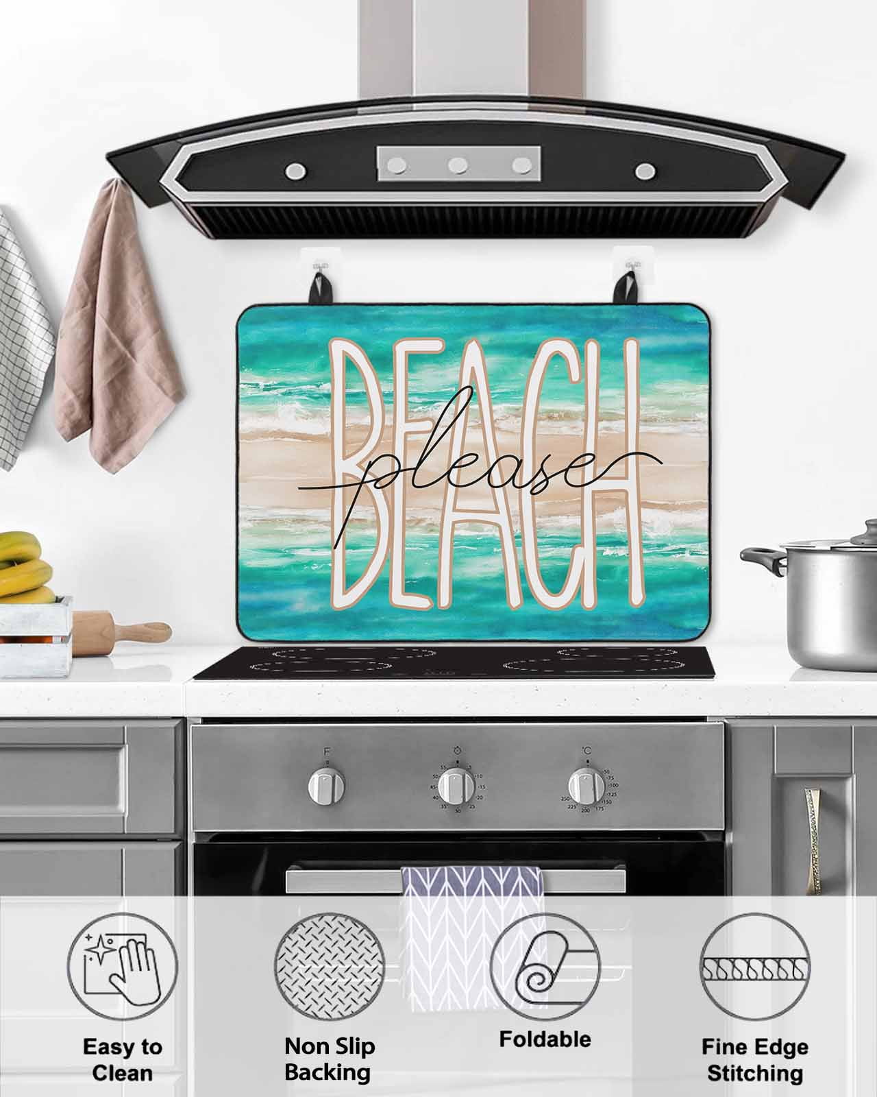 nqOlkjepod Large Induction Cooktop Protector Mat 36"x21", Summer Turquoise Beach Stove Top Covers for Electric Stove, Sand Coastal Waves Gradient Stove Burner Cover Mats, Glass Top Stove Cover