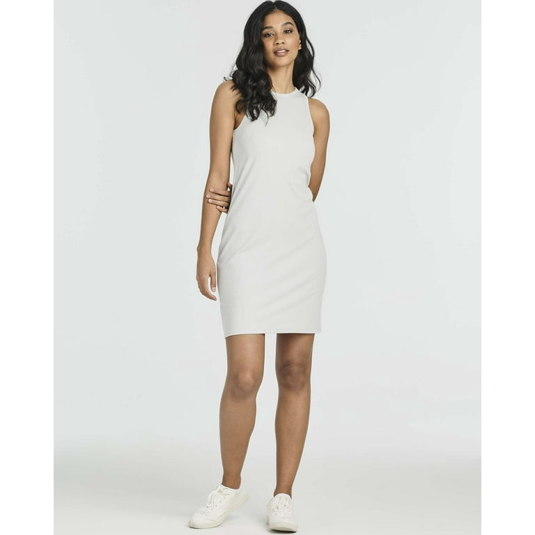Real Essentials 3 Pack: Women's Mini Ribbed Jersey Tank Sleeveless High Neck Dress, Size: Small