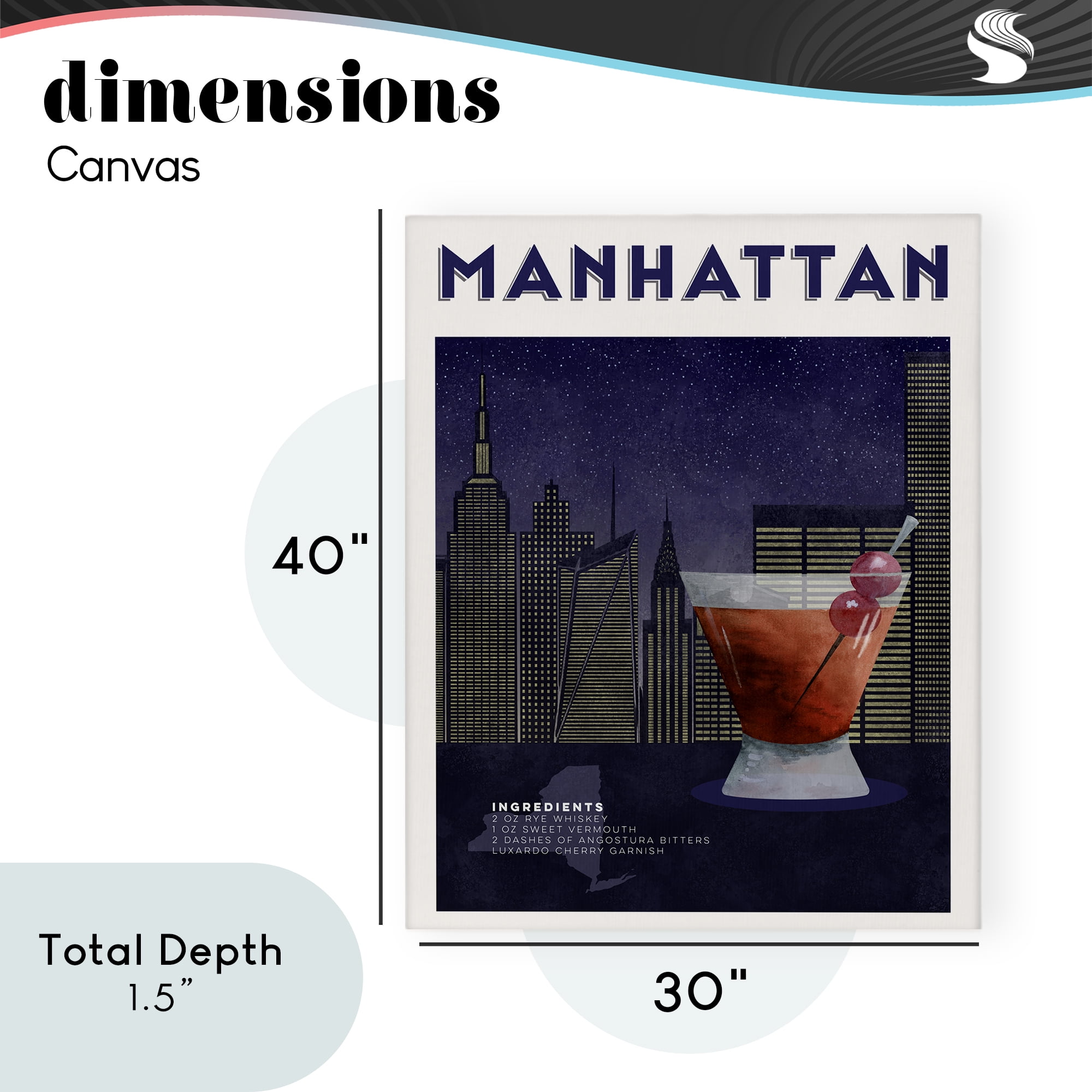 Retro Manhattan Cocktail Cityscape Canvas Wall Art, design by Brett Blumenthal
