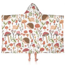 Cute Hedgehogs and Red Mushrooms Snails Pattern Hooded Bath Towel，50"x30" for Ages 3 To 12 Kids, Quick Dry Lightweight Soft Microfiber Hood Beach Towel Cover Up for Kids
