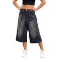 thumbnail image 4 of Womens Pants Summer Washed Denim Shorts for Distressed Lightweight Wide Leg Cropped Jeans Casual Comfort, 4 of 8